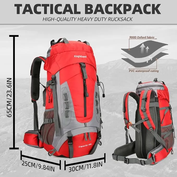 60L Hiking Backpack Lightweight Camping Backpack with Rain Cover Large Waterproof Packable Outdoor Trekking Travel Backpack for Men Women (Red)