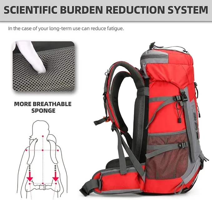 60L Hiking Backpack Lightweight Camping Backpack with Rain Cover Large Waterproof Packable Outdoor Trekking Travel Backpack for Men Women (Red)