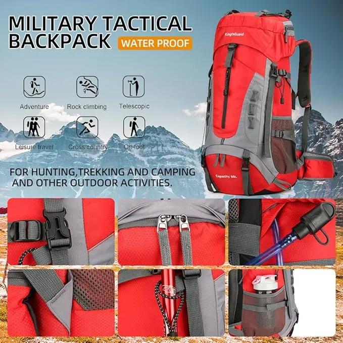 60L Hiking Backpack Lightweight Camping Backpack with Rain Cover Large Waterproof Packable Outdoor Trekking Travel Backpack for Men Women (Red)