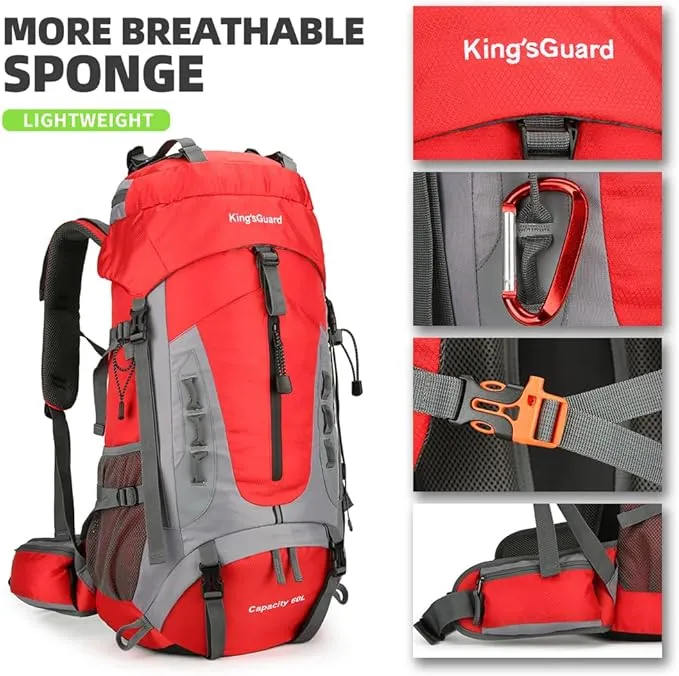 60L Hiking Backpack Lightweight Camping Backpack with Rain Cover Large Waterproof Packable Outdoor Trekking Travel Backpack for Men Women (Red)