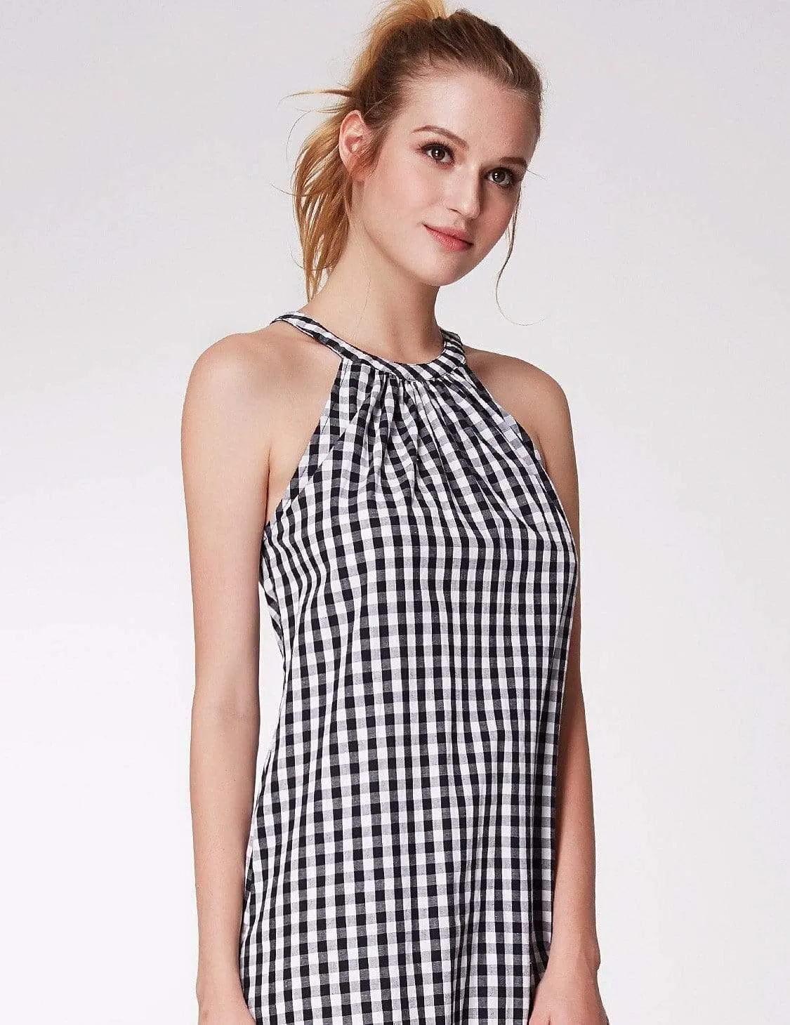 Alisa Pan Sleeveless Gingham Halter Dress