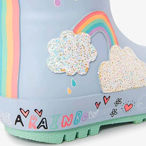 Baby Blue Rainbow Thermal Thinsulate™ Lined Cuff Wellies (Younger Girls)