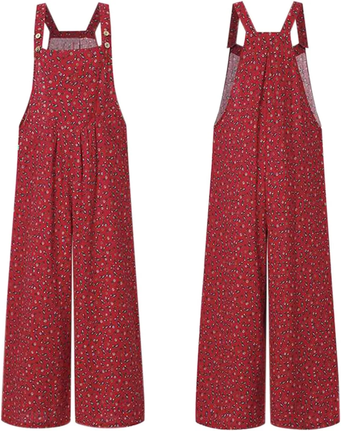 Baggy Overalls for Women, Floral Print Suspender Sleeveless Jumpsuit Wide Leg Bib Pants Rompers Overalls