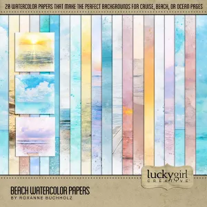Beach Watercolor Papers Digital Scrapbook Kit