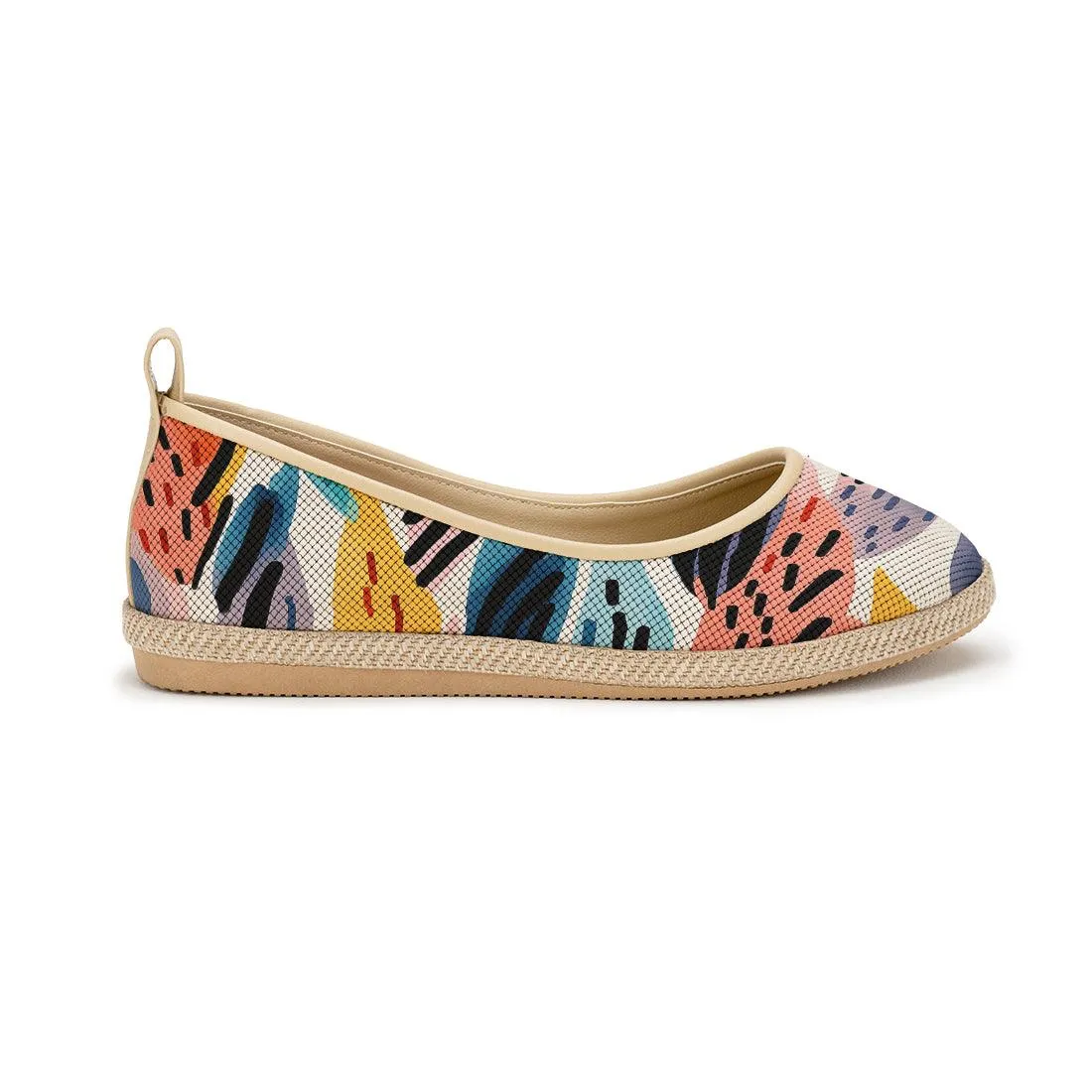 Beige Voyage Round Toe Drawen Leafs
