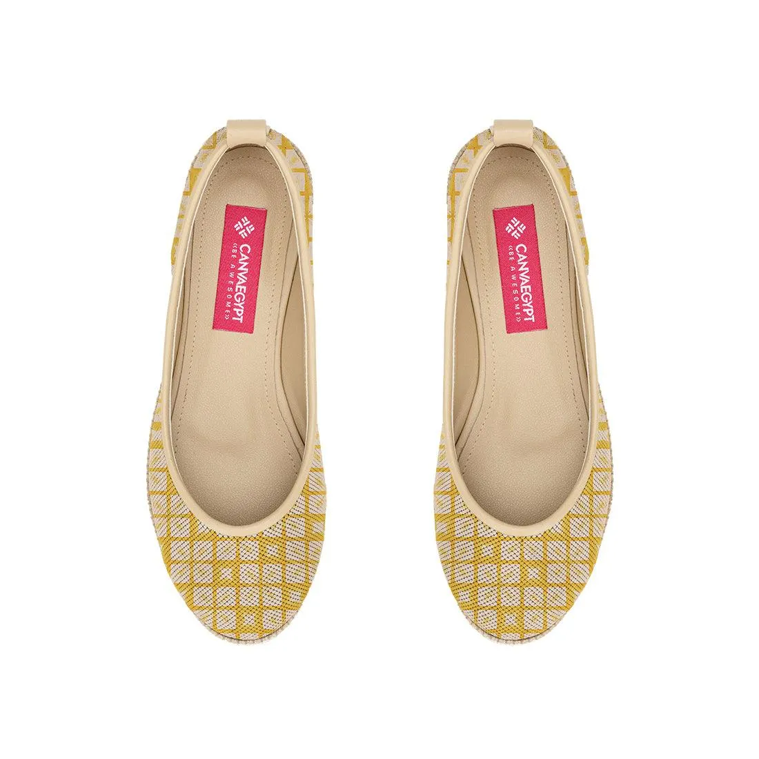Beige Voyage Round Toe Yellow Rectangles