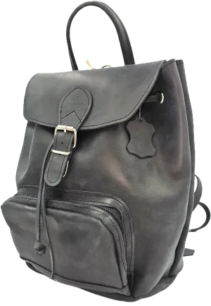 Black unisex backpack leather bag with zipper front pocket