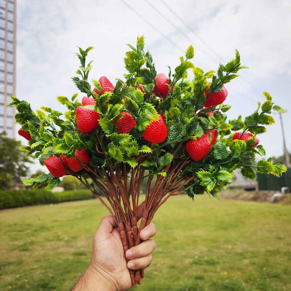 Bulk Exclusive 17" Artificial Fruits Plants Strawberries Bush for Outdoors Wholesale