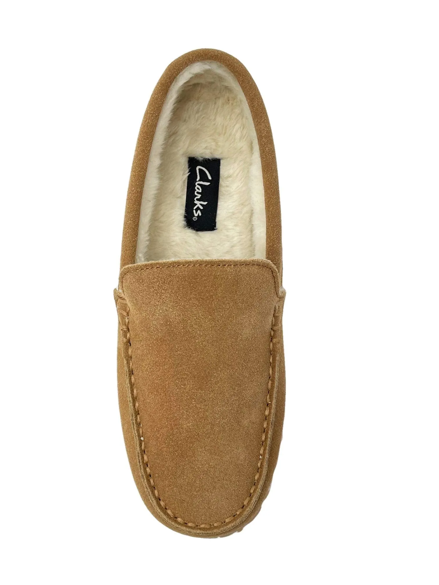 Clarks Venetian Cinnamon Suede Slippers Warm Cozy Plush Faux Fur Lined Slippers