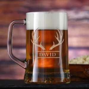 Custom Engraved Beer Mugs with Antlers and Name