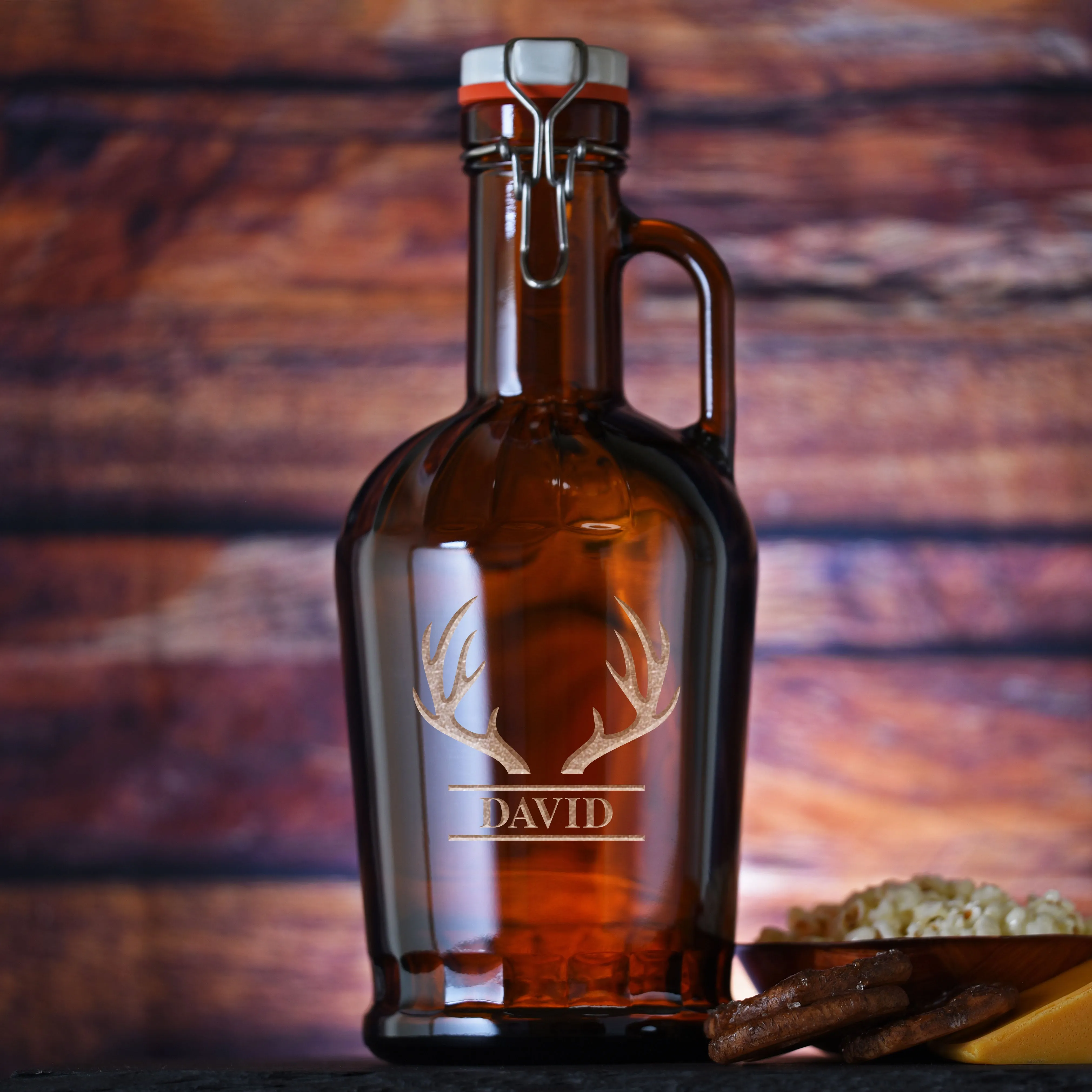 Custom Engraved Grolsch Beer Growler With Antlers