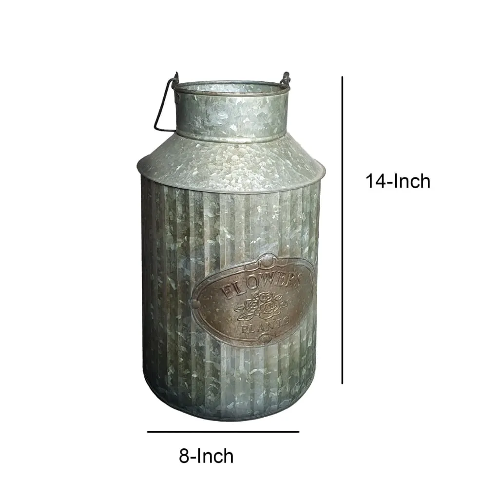 Decorative Flowers and Plants Metal Can with Handle, Gray By Casagear Home