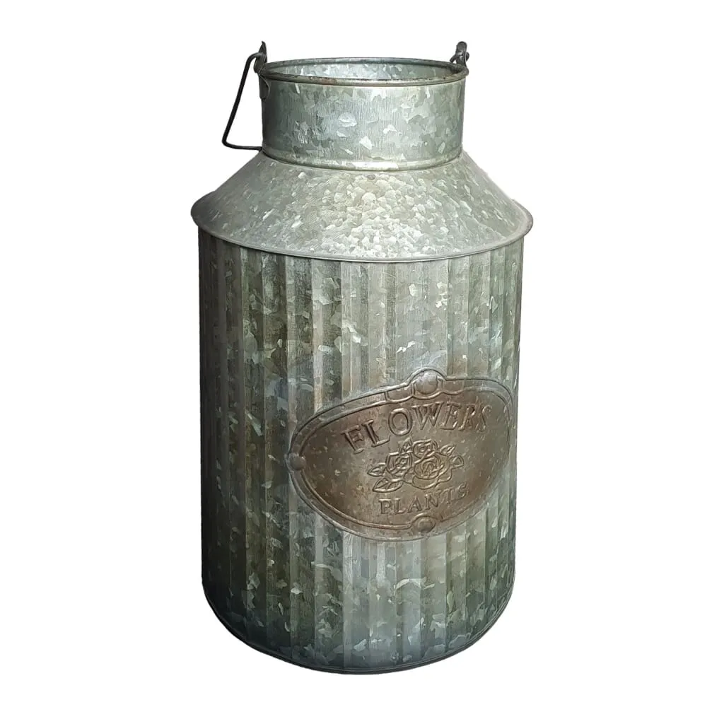 Decorative Flowers and Plants Metal Can with Handle, Gray By Casagear Home