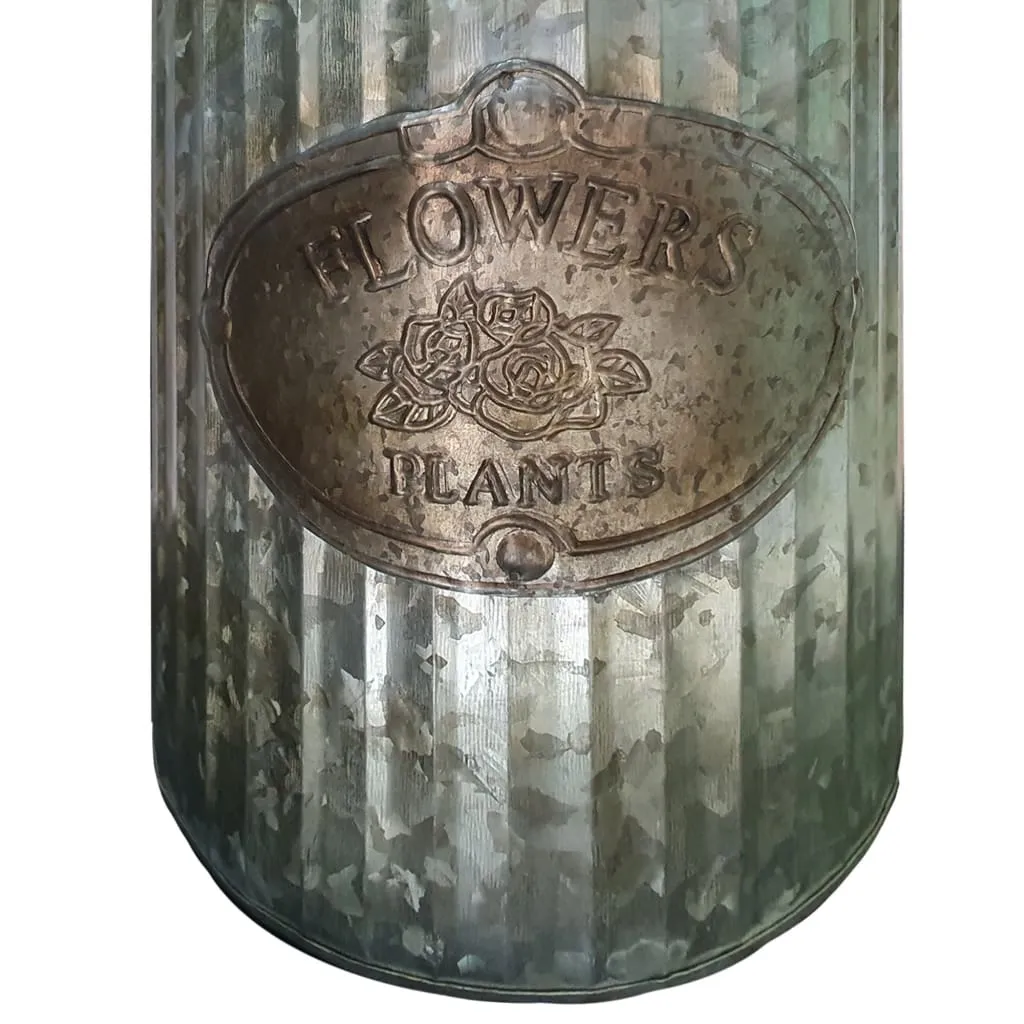 Decorative Flowers and Plants Metal Can with Handle, Gray By Casagear Home