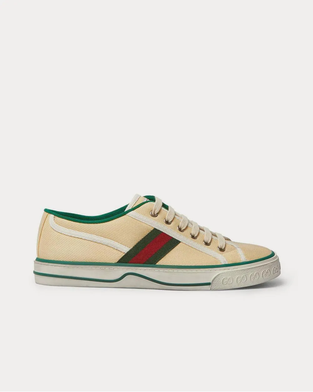 Distressed Canvas and Webbing  Cream low top sneakers