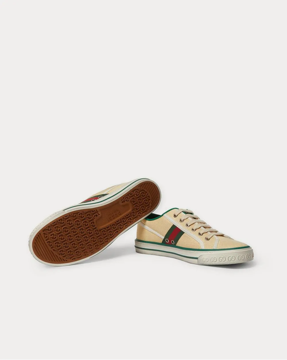 Distressed Canvas and Webbing  Cream low top sneakers