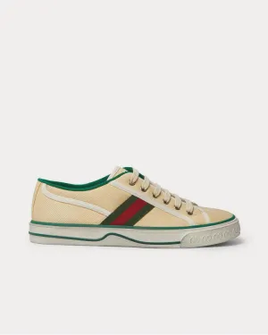 Distressed Canvas and Webbing  Cream low top sneakers