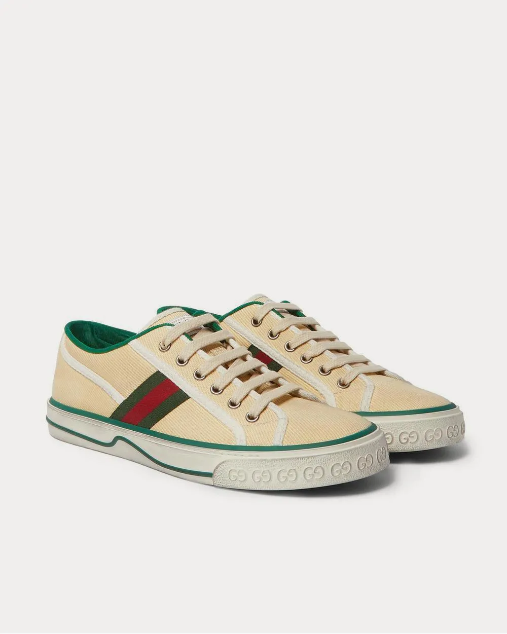 Distressed Canvas and Webbing  Cream low top sneakers