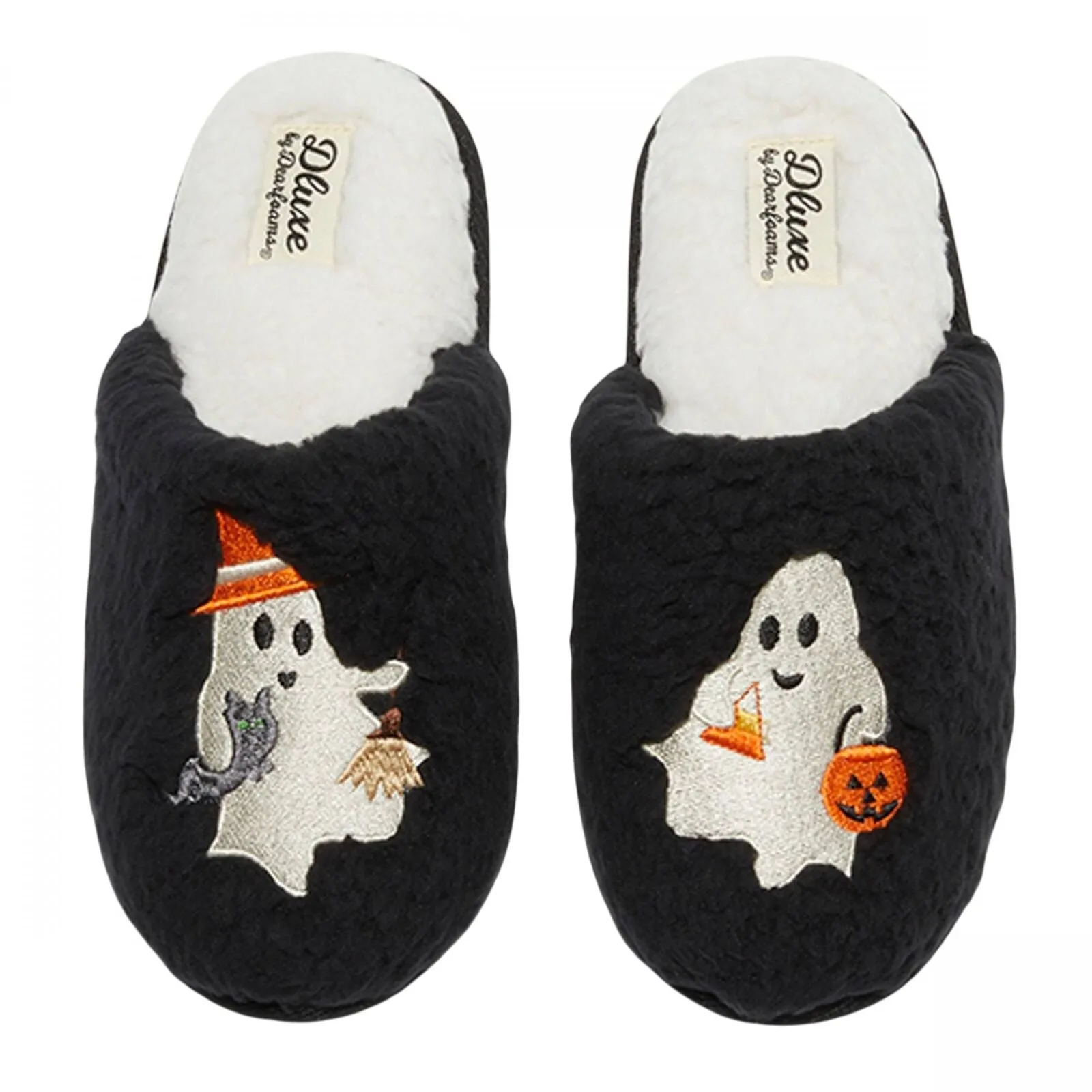 Dluxe By Dearfoams Womens Ghost Slide Sherpa Lined Slippers 91083665 Black S