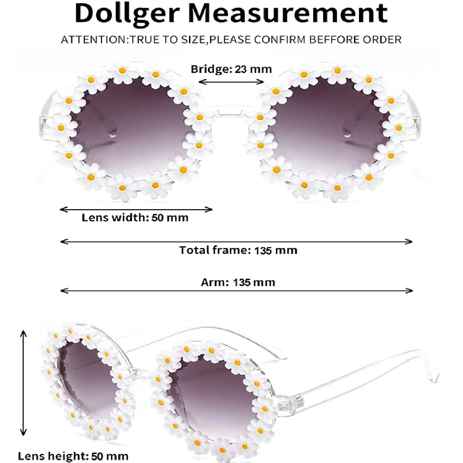 Dollger Retro Daisy Sunglasses For Women Flower Round Fashion Disco Festival