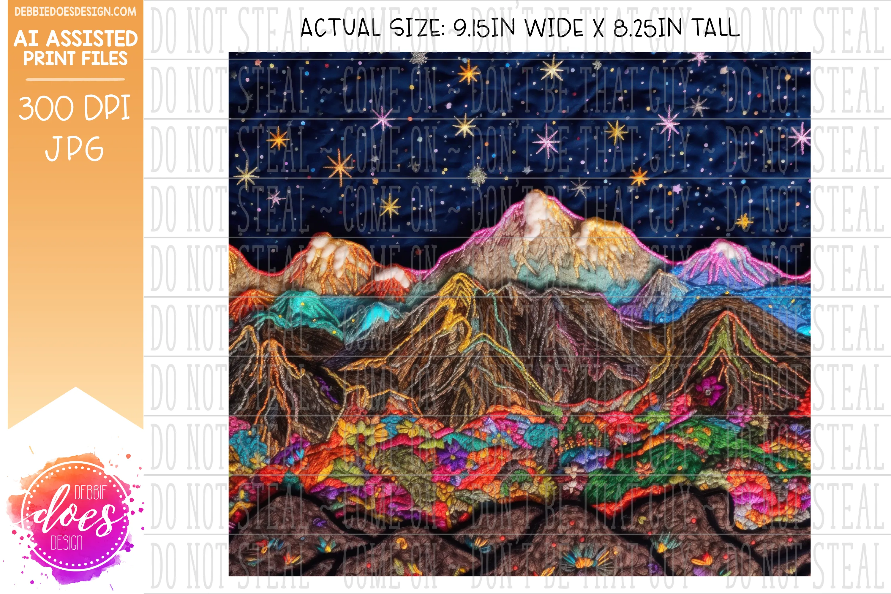 Embroidery Pattern Tumbler - Stars and Mountains 2 -  Printable/Sublimation Design