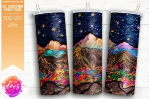 Embroidery Pattern Tumbler - Stars and Mountains 2 -  Printable/Sublimation Design
