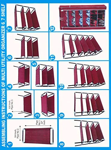 FLIPZON Premium 6-Tiers Shoe Rack/Multipurpose Storage Rack with Dustproof Cover (Iron Pipes, Non Woven Fabric, Plastic Connector) (Maroon)
