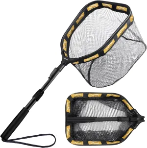 Floating Fishing Net for Steelhead, Salmon, Fly, Kayak, Catfish, Bass, Trout Fishing, Rubber Coated Landing Net for Easy Catch & Release, Compact & Foldable for Easy Transportation & Storage