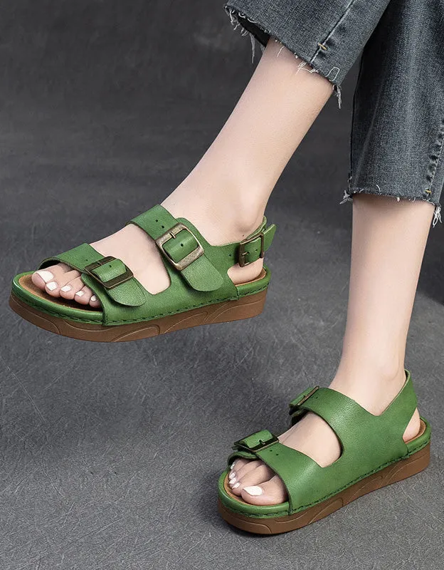 Genuine Leather Front Buckles Straps Slingback Sandals