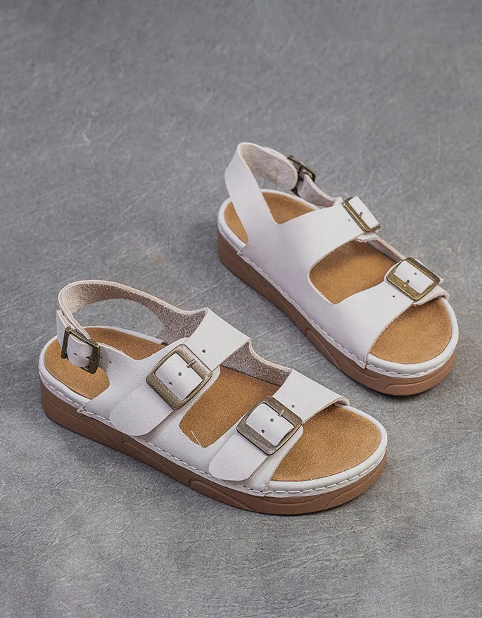 Genuine Leather Front Buckles Straps Slingback Sandals