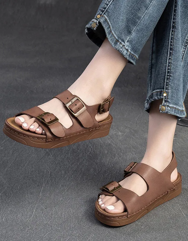Genuine Leather Front Buckles Straps Slingback Sandals