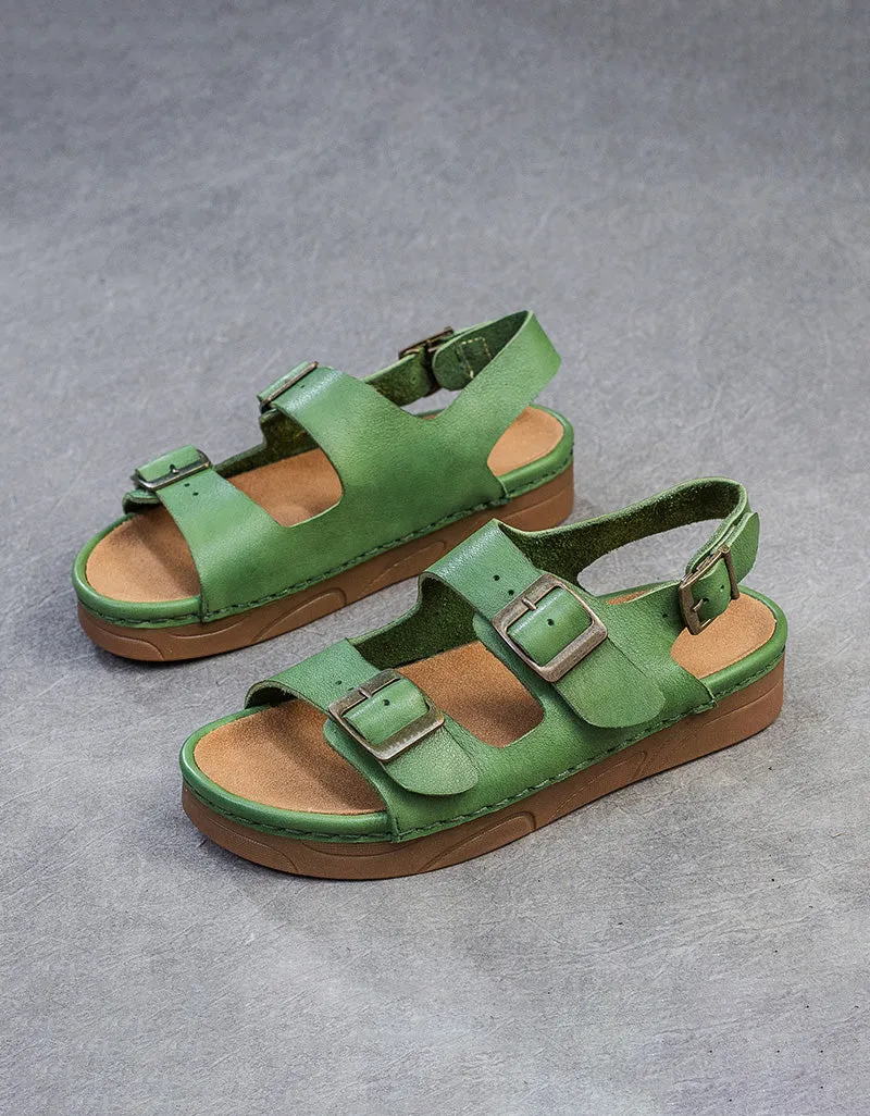 Genuine Leather Front Buckles Straps Slingback Sandals