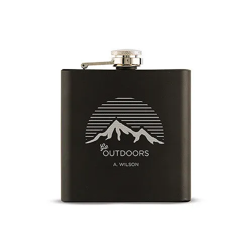 Go Outdoors Etched Black Hip Flask