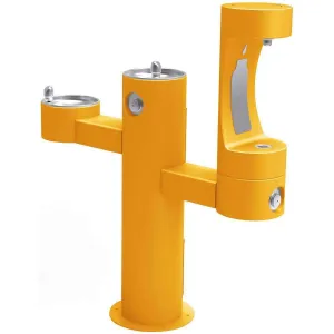 Halsey Taylor Endura II Outdoor HydroBoost Lower Bottle Filling Station, Tri-Level Pedestal Non-Filtered Non-Refrigerated, Yellow 4430BF1LYLW