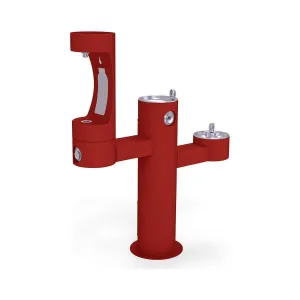 Halsey Taylor Endura II Outdoor HydroBoost Middle Bottle Filling Station, Tri-Level Pedestal Non-Filtered Non-Refrigerated, Red 4430BF1MRED