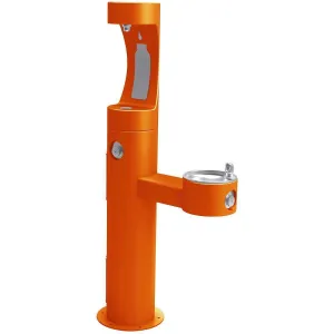 Halsey Taylor Endura II Outdoor HydroBoost Upper Bottle Filling Station, Bi-Level Pedestal Non-Filtered Non-Refrigerated FR, Orange 4420BF1UFRKORN