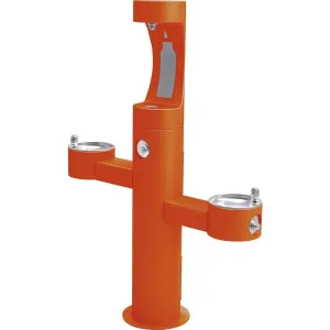 Halsey Taylor Endura II Outdoor HydroBoost Upper Bottle Filling Station, Tri-Level Pedestal Non-Filtered Non-Refrigerated FR, Orange 4430BF1UFRKORN