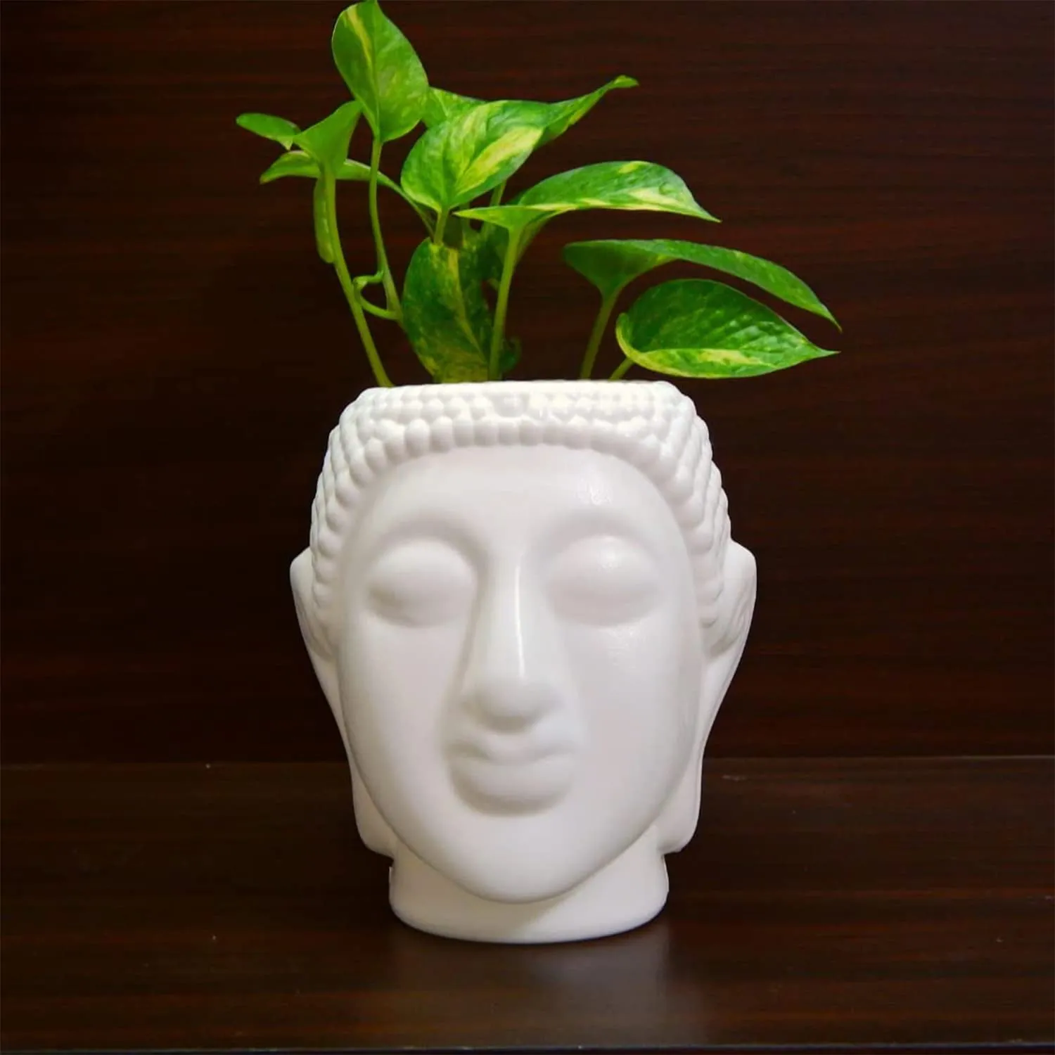 Heart Home Buddha Flower Pot|Buddha Head Shape Flower Planter|Plastic Flower Plant for Home Décor|Office Décor|Pack of 2 (White)
