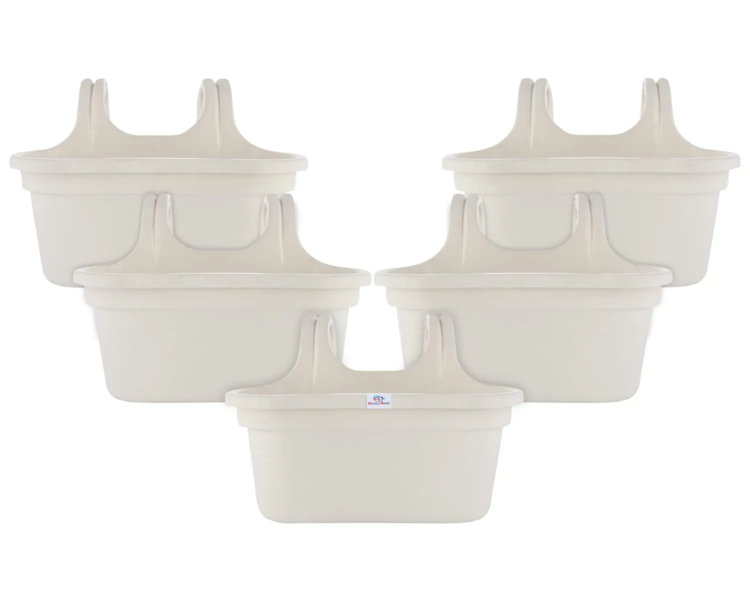 Heart Home Hanging Flower Pot|Double Hook Plant Container|Durable Plastic Glossy Finish Pots for Home|Balcony|Garden|12 Inch|Pack of 5 (White)
