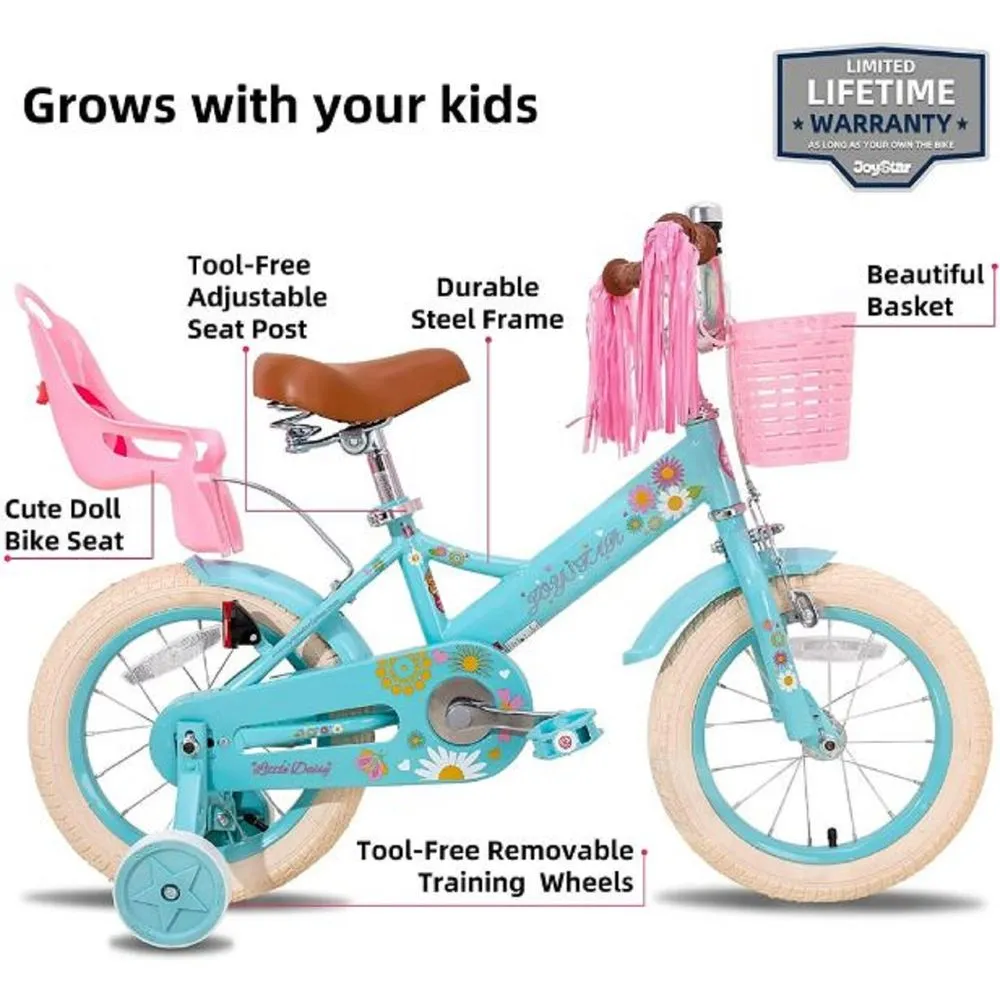 JOYSTAR BIKE059bl-12 Little Daisy 12 Inch Kids Bike for 2 3 4 Years Girls, Blue