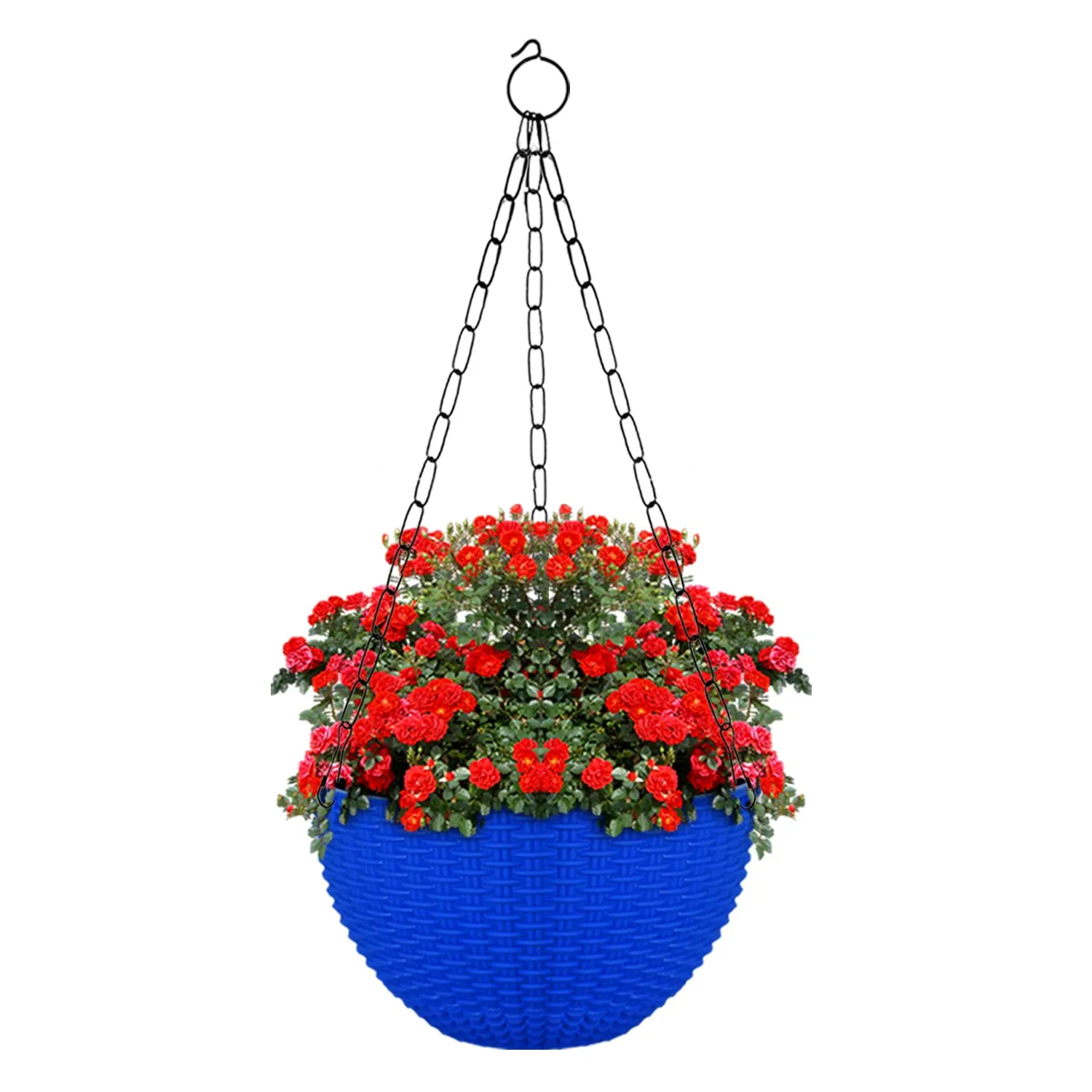 Kuber Industries Plastic Hanging Flower Pot for Balcony & Railing Set of 3 (Blue)-20x20x59 cm