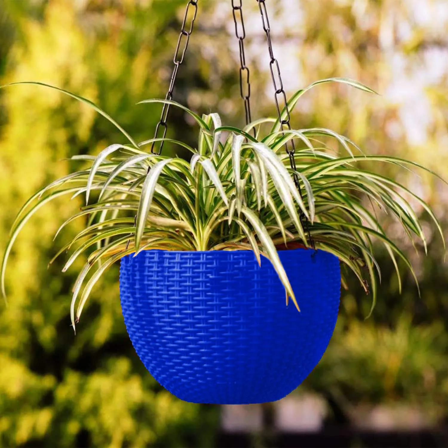 Kuber Industries Plastic Hanging Flower Pot for Balcony & Railing Set of 3 (Blue)-20x20x59 cm