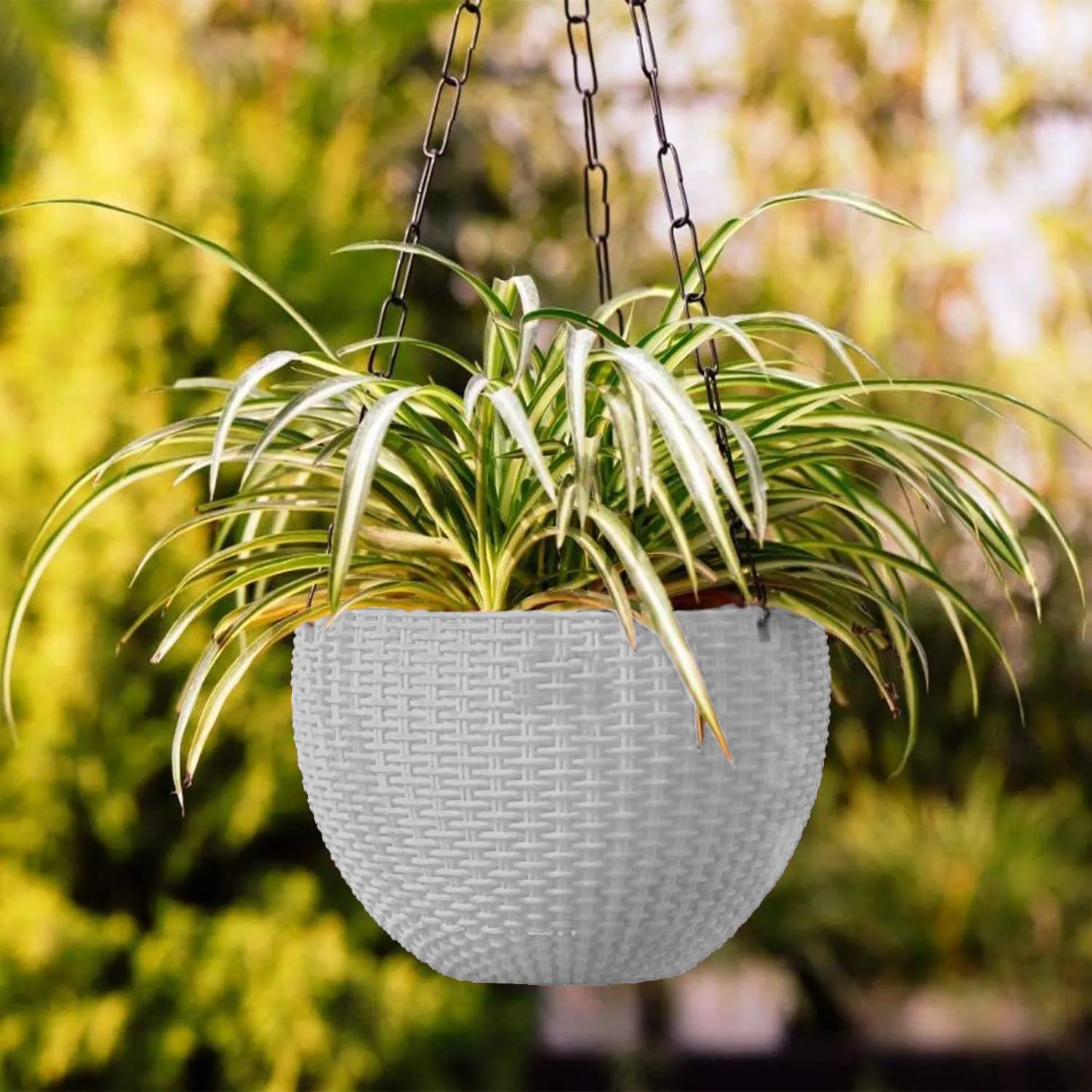 Kuber Industries Plastic Hanging Flower Pot for Balcony & Railing Set of 7 (White) 53KM3843
