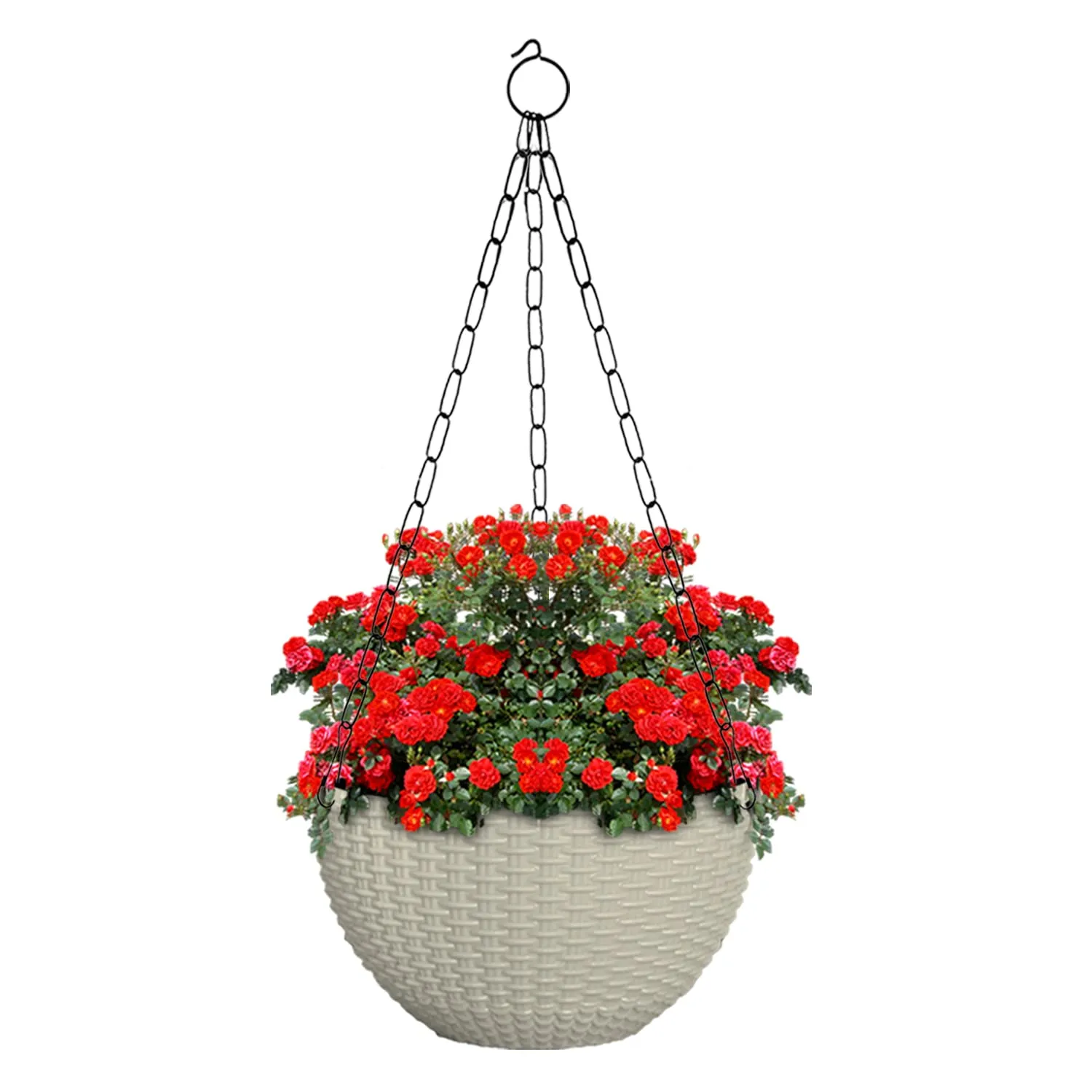 Kuber Industries Plastic Hanging Flower Pot for Balcony & Railing Set of 7 (White) 53KM3843