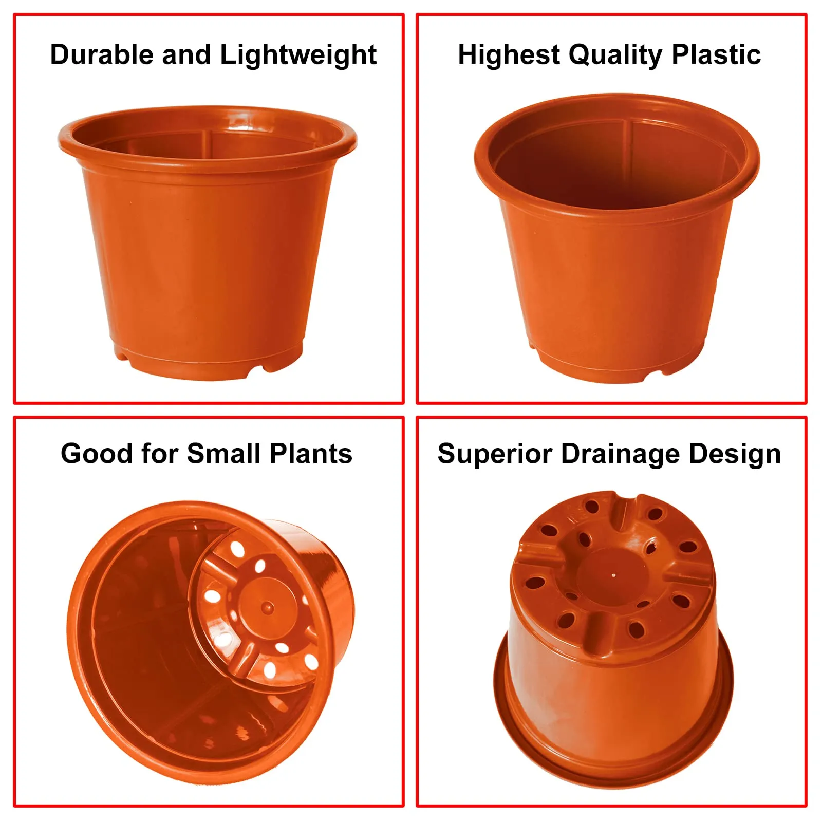 Kuber Industries Plastic Planters|Gamla|Flower Pots for Garden Nursery Home Décor,8"x6",Pack of 5 (Orange)