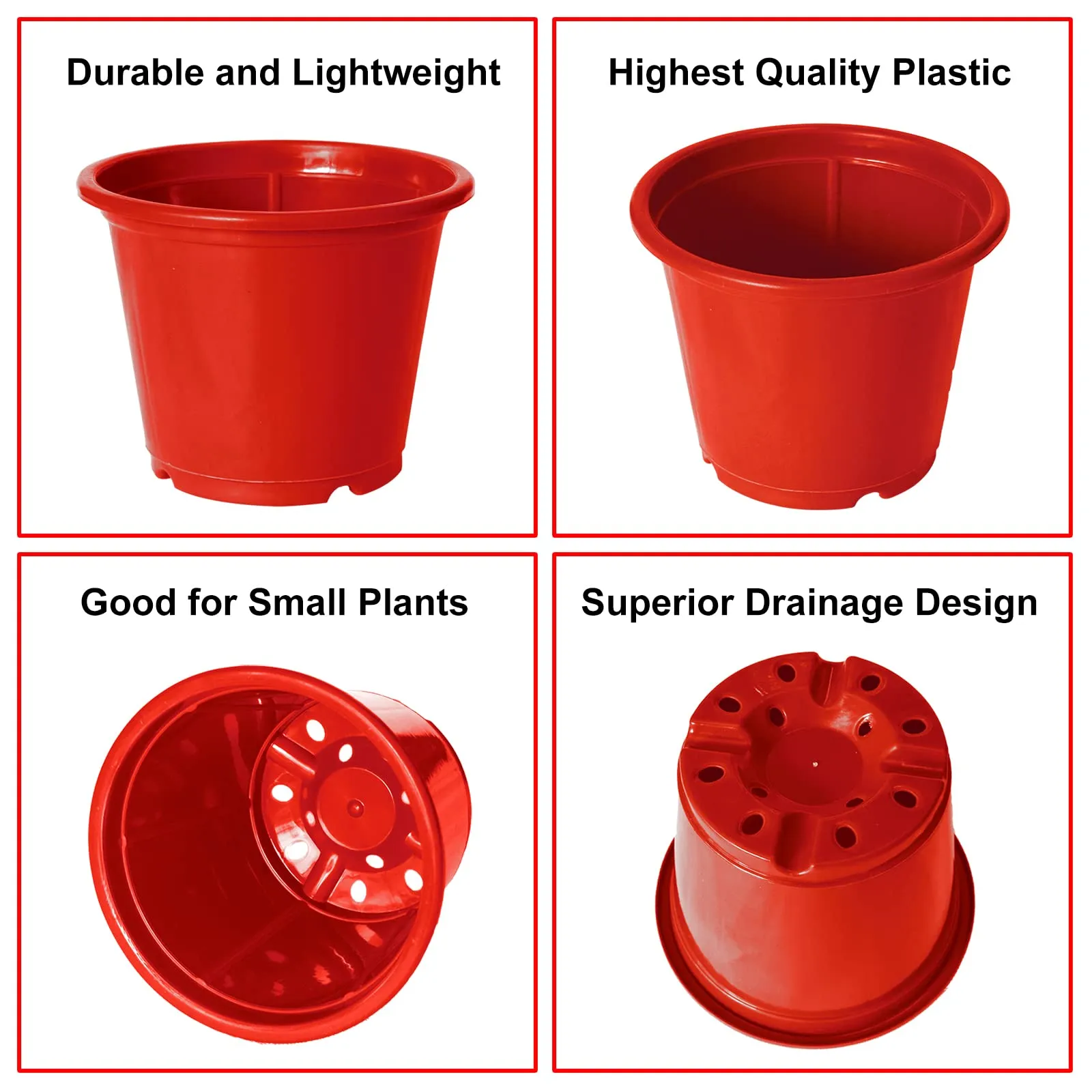 Kuber Industries Plastic Planters|Gamla|Flower Pots for Garden Nursery Home Décor,8"x6",Pack of 5 (Red)