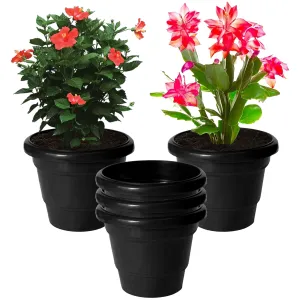 Kuber Industries Solid 2 Layered Plastic Flower Pot|Gamla for Home Decor,Nursery,Balcony,Garden,6"x5",Pack of 5 (Black)