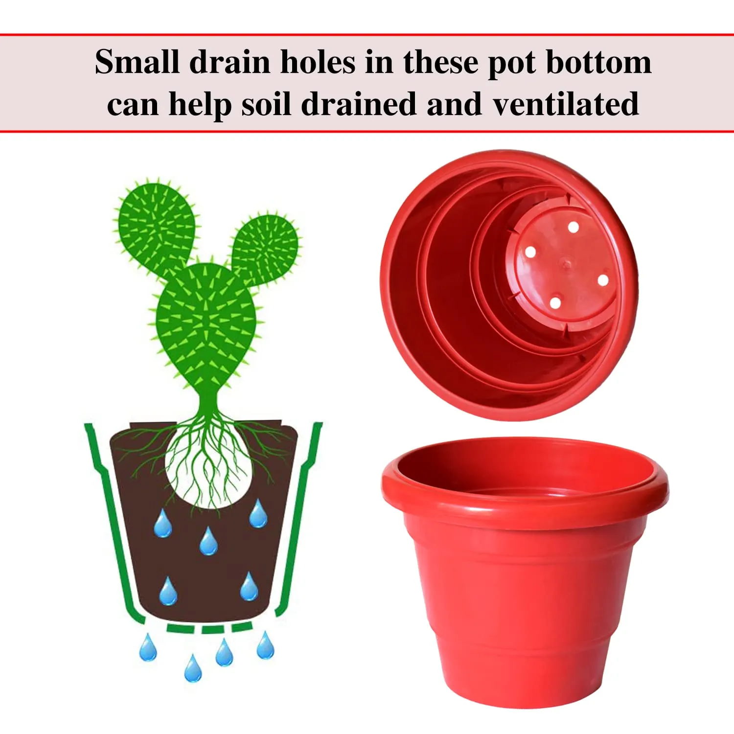 Kuber Industries Solid 2 Layered Plastic Flower Pot|Gamla for Home Decor,Nursery,Balcony,Garden,6"x5",Pack of 8 (Red)