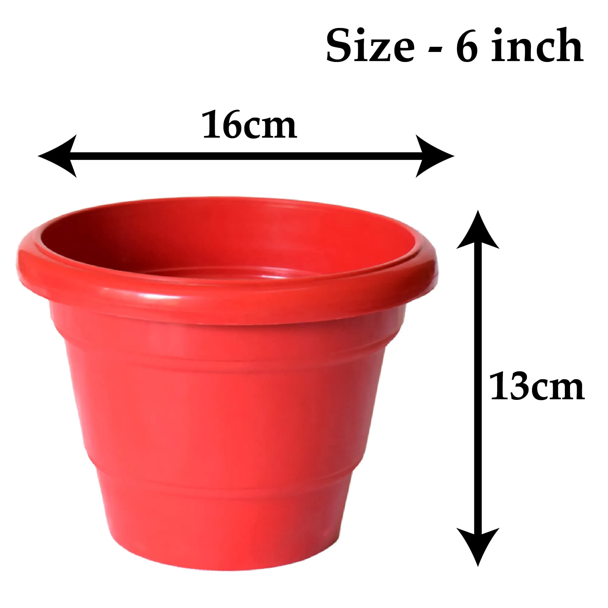 Kuber Industries Solid 2 Layered Plastic Flower Pot|Gamla for Home Decor,Nursery,Balcony,Garden,6"x5",Pack of 8 (Red)