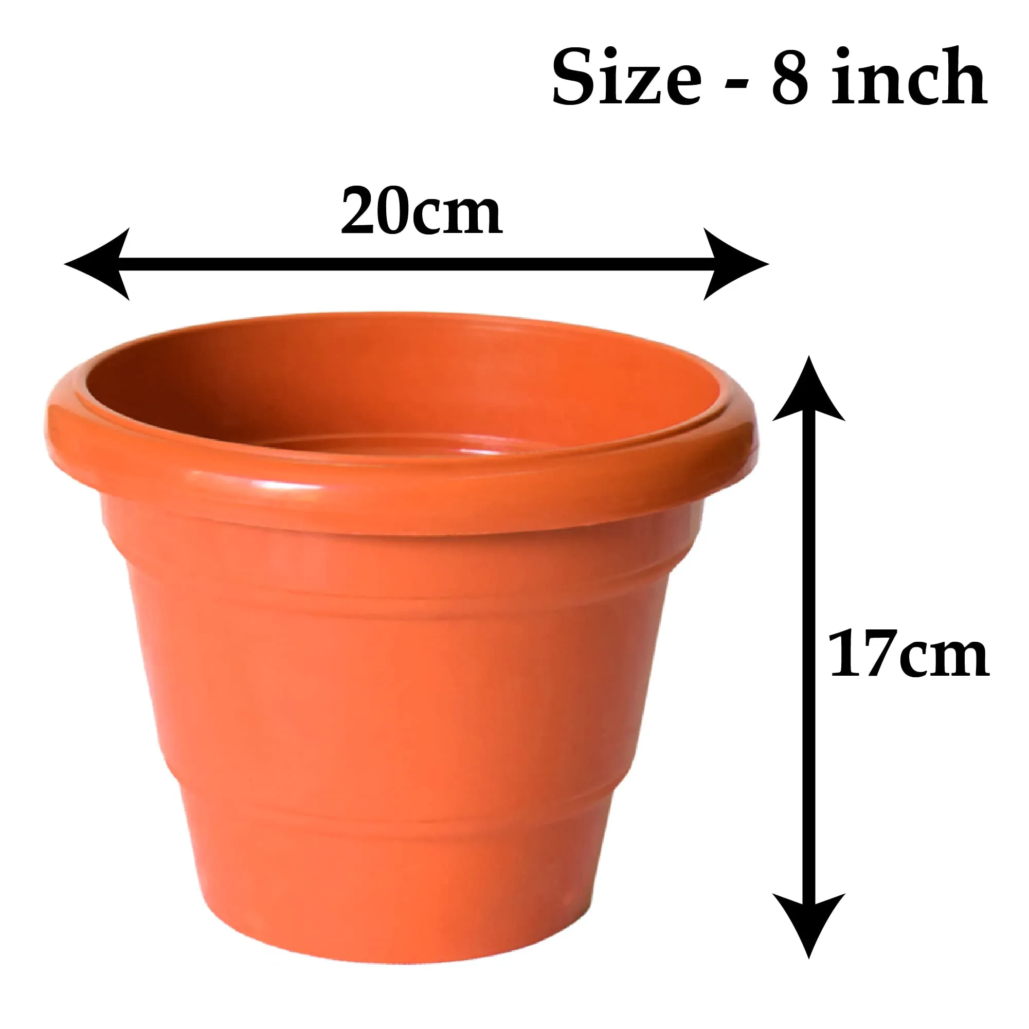 Kuber Industries Solid 2 Layered Plastic Flower Pot|Gamla for Home Decor,Nursery,Balcony,Garden,8"x 6",Pack of 10 (Orange)
